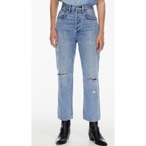 Denim Forum Sz 26 Jeans Joni High Rise Loose 26L Distressed Light Blue